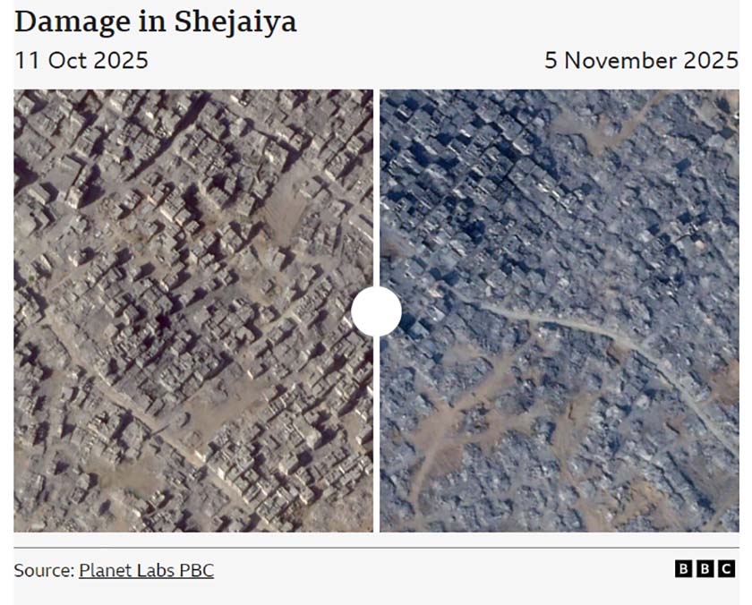 Супутникові знімки підтверджують: після перемир’я Ізраїль знищив цілі квартали Гази